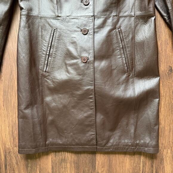 All Saints Archival 4‑Button Longline Pig Nappa Leather Coat Size 12 - Picture 7 of 13